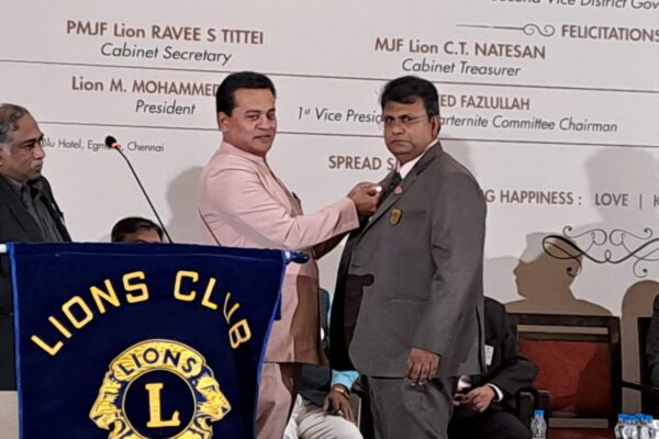 Treasurer Lion Sami Azmath honoured by District Governor