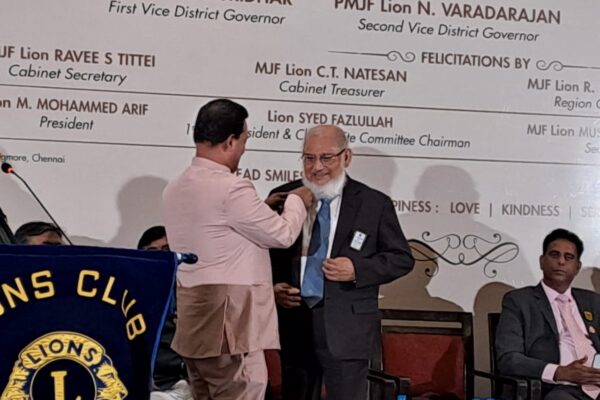 Past District Governor Lion LKS Syed Ahamed honoured by District Governor